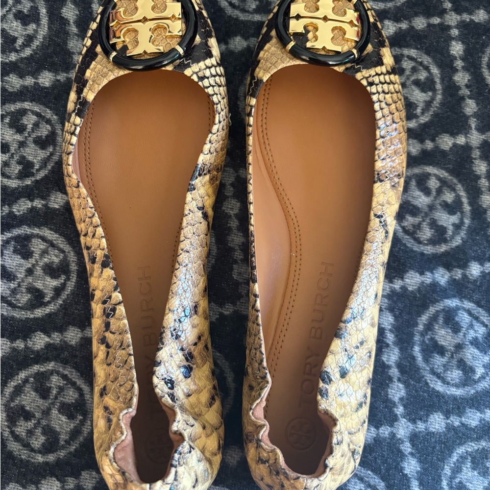 Tory Burch Gold Accent Snake Pattern Flats